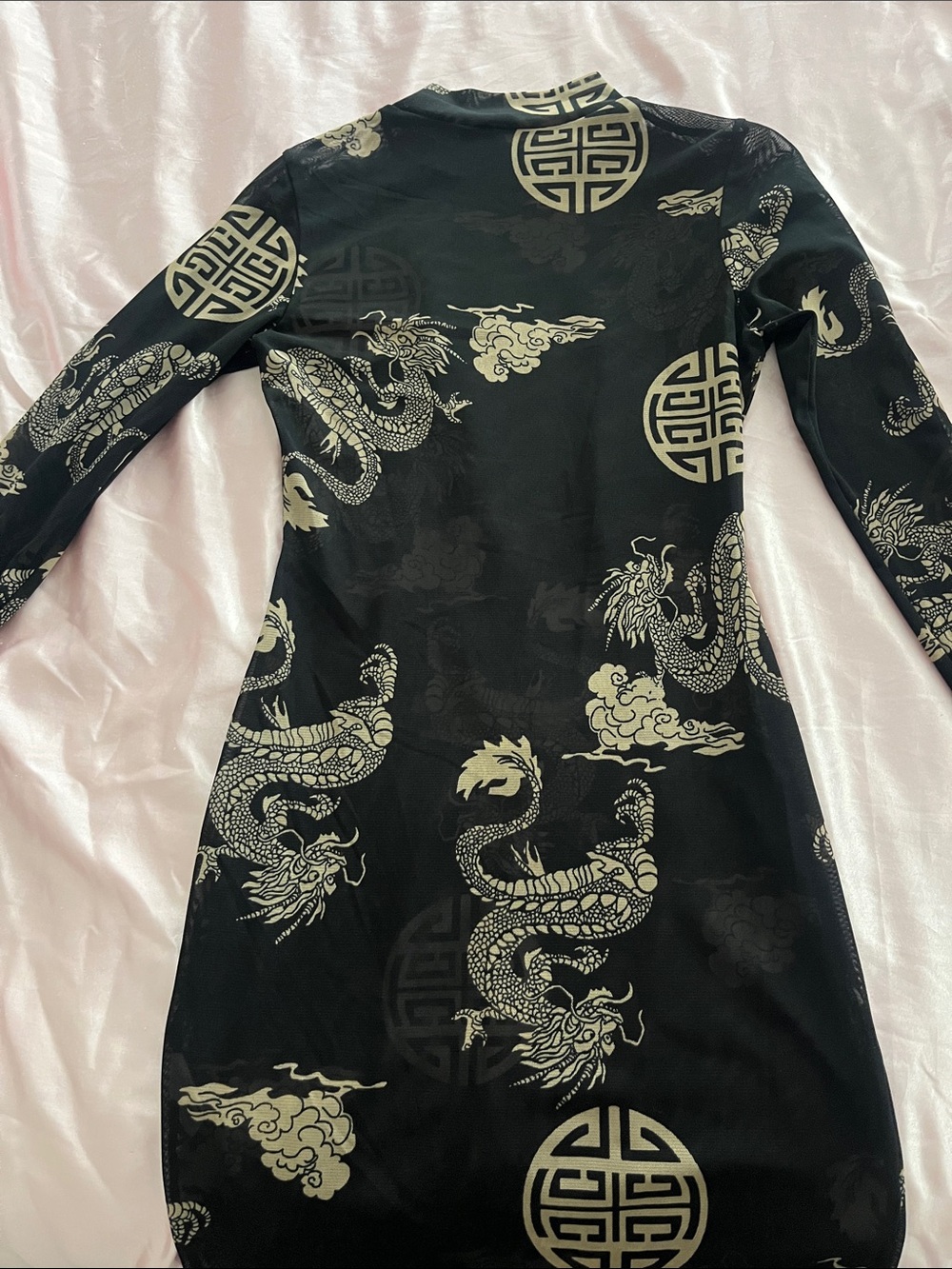 Fashion Nova Black Sheer Dragon-Print Mini Dress with Beige Accents - Picture 3 of 3